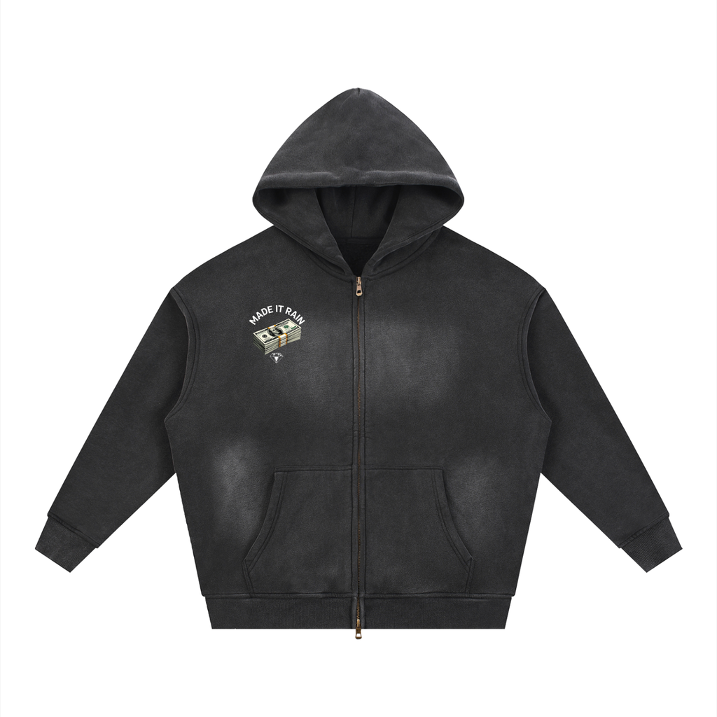 Sunfade Two-way Zipper Boxy Fleece Hoodie