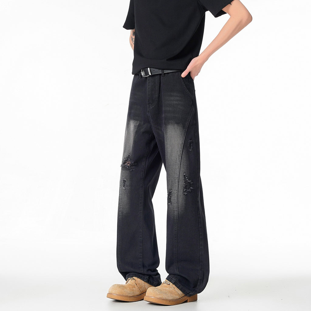 Light Blue Ripped Wide-Leg Jeans for Men
