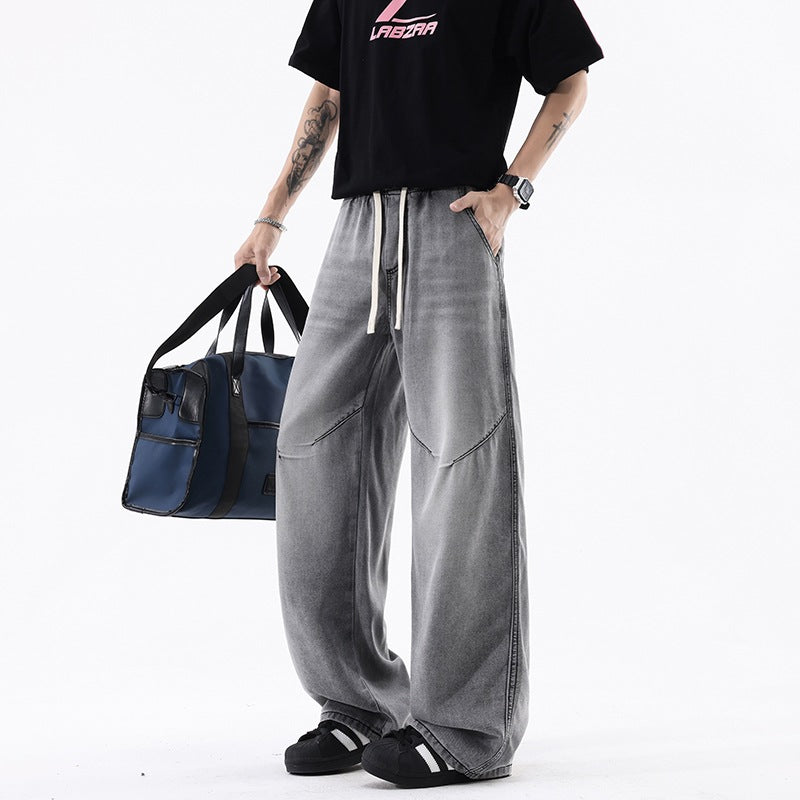Lycra Ice Silk Men's Jeans Slim Straight Leg Pants
